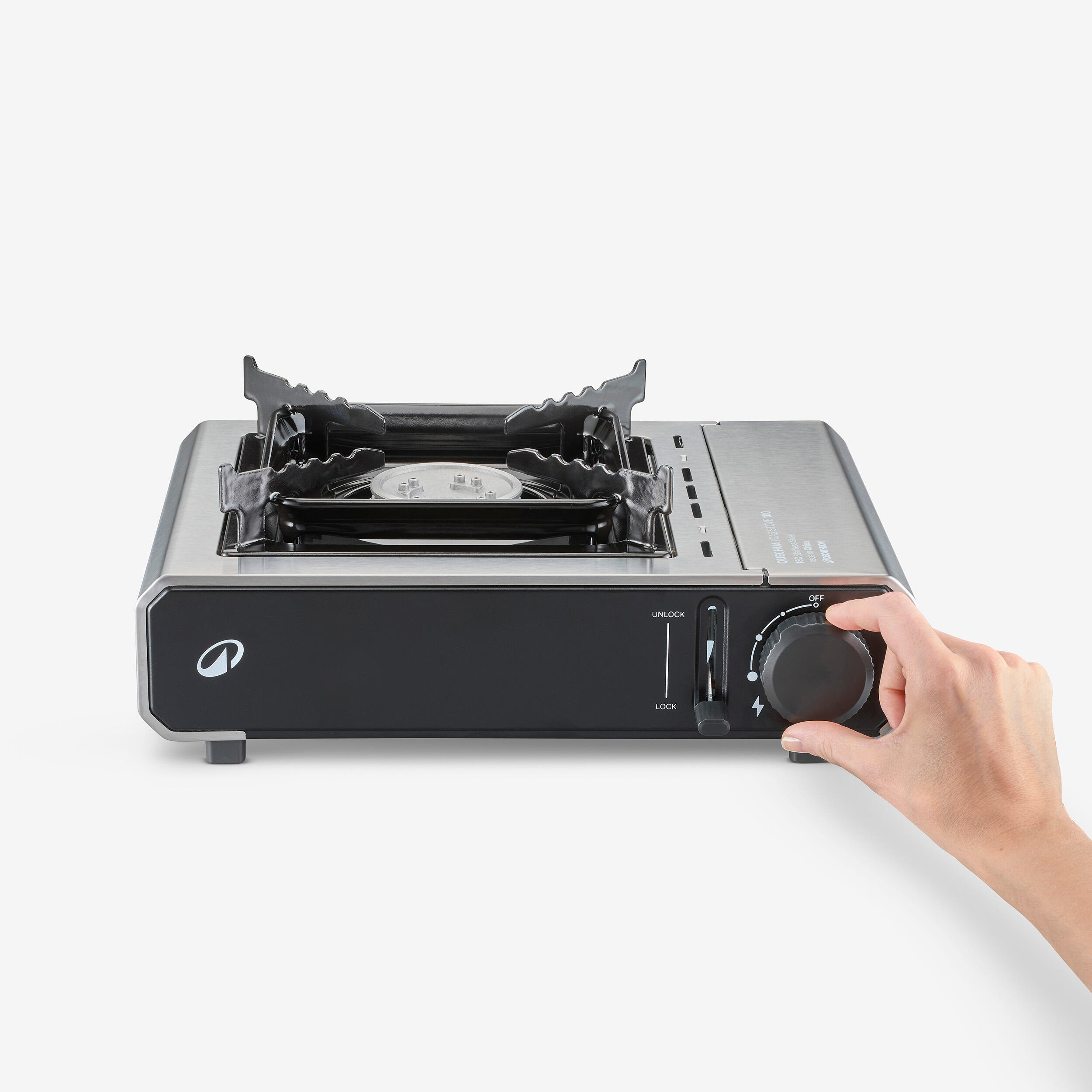 Estufa de camping de gas de 1 quemador con encendido piezoeléctrico 100